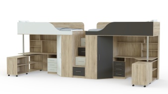 Кровать-чердак с рабочей зоной Мираж 17  BMS из МДФ