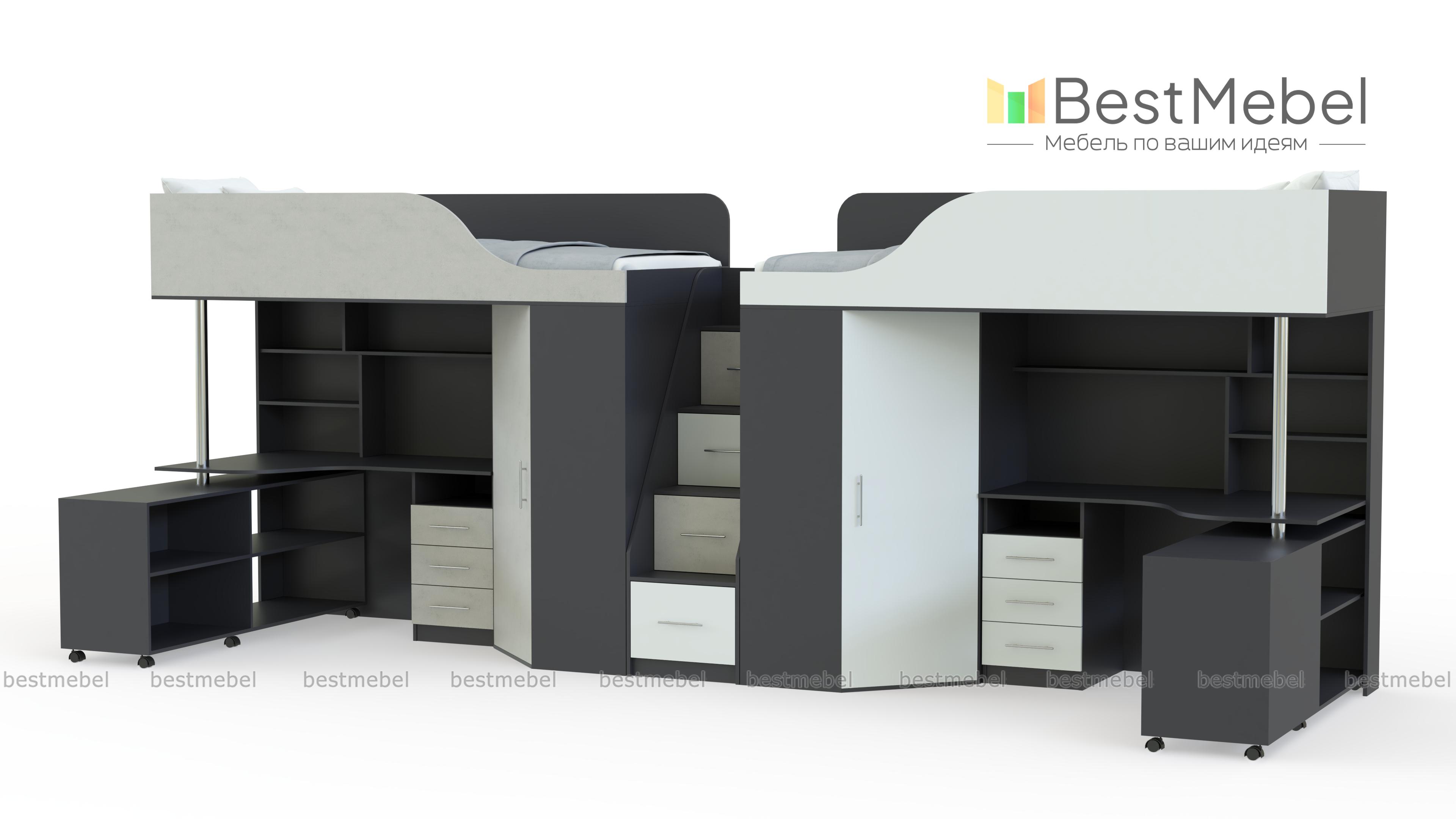Кровать-чердак с рабочей зоной Мираж 17  BMS - Фото